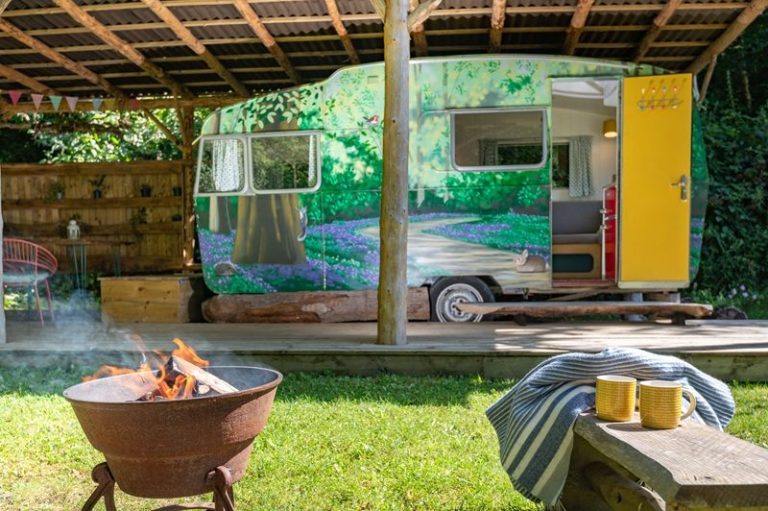Vintage caravan and firepit
