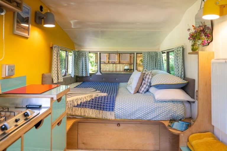 Cosy double bed in caravan