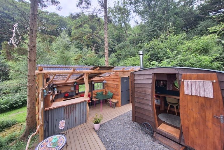 woodland cabin and outside terrace