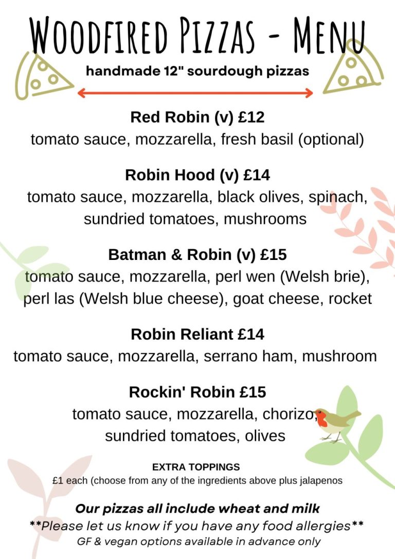 Nyth Robin Pizza menu for 2026